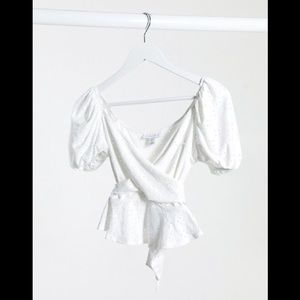 Topshop sz 2 white broderie eyelet wrap top
